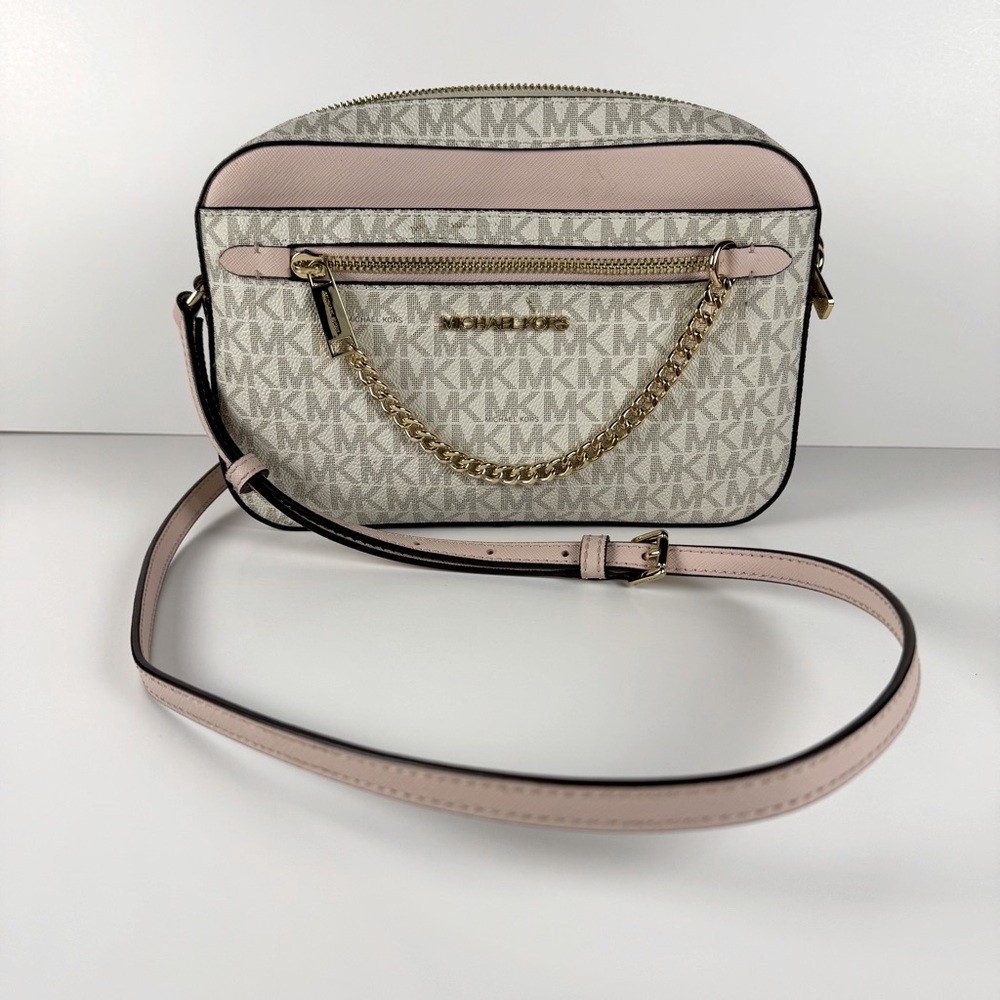 Michael Kors Jet Set Cream and Pink Crossbody Bag
